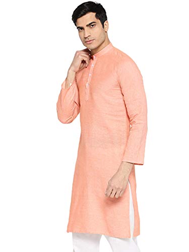 Image of Vastraa Fusion Men's Printed Kurta Pure Cotton Long Kurta, Round Collar, Full Sleeves, Button Kurta, Ethnic Wear