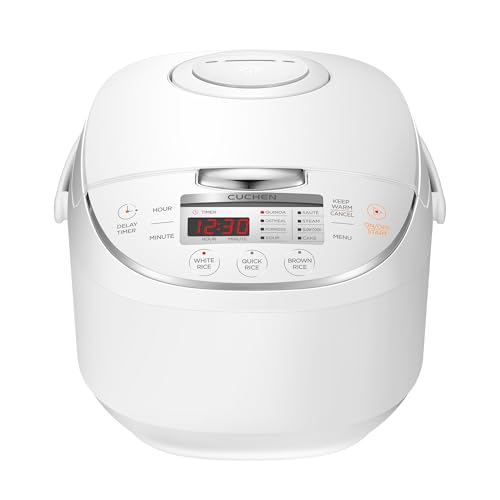 [CUCHEN] CRM-G0601WUS - Arrocera Micom de 6 tazas (sin cocinar) y caliente, control táctil directo, olla interior antiadherente, temporizador de retardo, color blanco