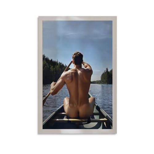YWNJVJZPN Poster Male Nude Photo Muscular And Handsome Athletic Man Fully Naked Sitting Down in Canoe Outside Poster Bedroom Decor Sports Landscape Office Room Decor Gift Style:08x12inch(20x30cm)