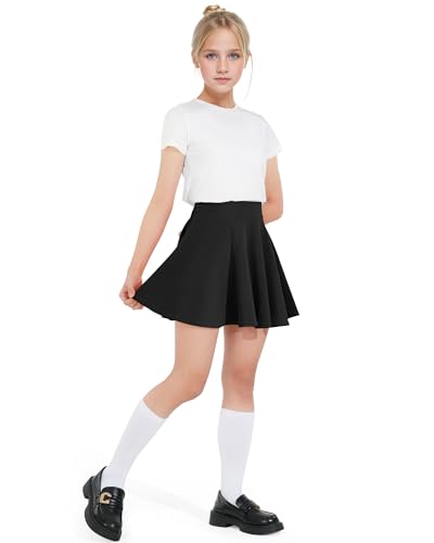 Booph Kids Girls Skirt Casual Mini Flare Plain Pleated Skater Uniform Skirts 10-11 Years Black thumb #2
