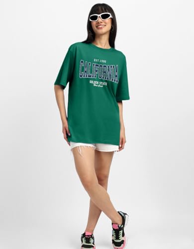 Image of JUNEBERRY Round Neck Drop Shoulder Round Neck Black & White Graphic Printed Pure Cotton Oversized Baggy Fit Half Sleeve T-Shirt for Women & Girls (Sizes: S to 2XL)