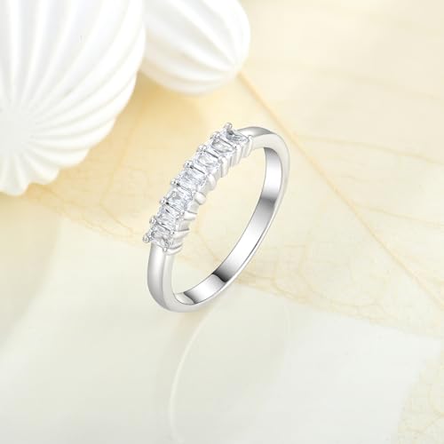 STARCHENIE 925 Sterling Silver Stackable Ring Baguette Cut Birthstone Eternity Rings for Women4