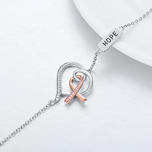 PEIMKO Hope Breast Cancer Survivor Gifts for Women, Breast Cancer Awareness Pink Ribbon Heart Anchor Bracelet for Women Survivor Post Surgery Chemo Sterling Silver3