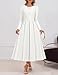 ZESICA Women's Long Sleeve Midi Dresses 2026 Spring Elegant Crewneck Swing A Line Wedding Guest Party Dress with Pockets,White,Small