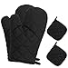 zum günstig Kaufen-LKEVREG Ofenhandschuhe Hitzebeständig, Verdickt Baumwolle Topflappen Handschuh 4er-Set, Waschbare Küchenhandschuhe [Hitzebeständig bis 250°C], rutschfeste Backhandschuhe zum Kochen & Backen - Schwarz