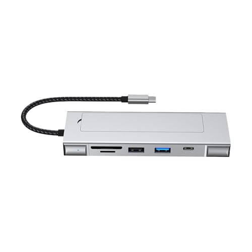 CAZSTYK Hubs USB C portátiles 8 en 1 y carcasa compatibles con NVMe SATAs HDDs 10Gbps USB 3.2 transferencia de datos, incluye tarjeta Ethernet HDTV, compatibilidad con concentradores de velocidad