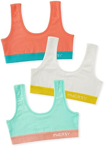 INNERSY Girls Sports Bra Cotton Crop Tops Non Padded Training Bras Kids to Teens 6-16 Years 3 Pack
