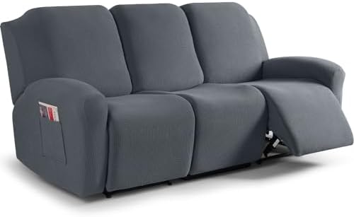 Housse De Canapé Inclinable Extensible Avec Console Centrale - Café Rayé - Taille Unique