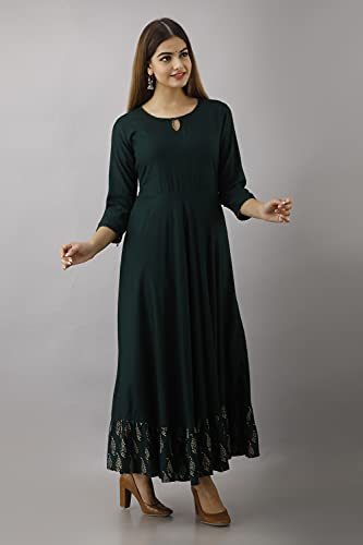 Image of Kimayra Fashion Women's Printed Rayon Flared Kurta, Designer Anarkali Kurta Kurtis top Tunic Ethnic Dresses for Girls