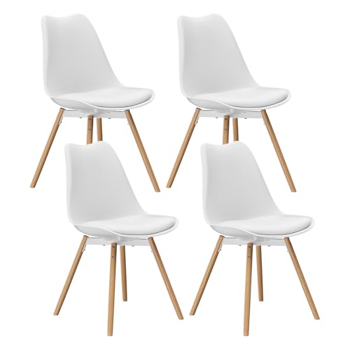 buybyroom Juego de 4 sillas de comedor, sillas de cocina, sillas de comedor para cocina, salón, dormitorio, sala de conferencias, tapizadas, haya, cómodas y fáciles de limpiar, color blanco