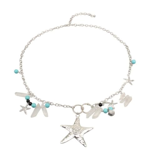 Generic Women Metal Belt Star Starfish Seashells Acrylic Beads Charms Marine Themed Waist Chain for Skinny Sweater Dress Pants Ladies Party Wedding Summer Beach, 115cm, silver