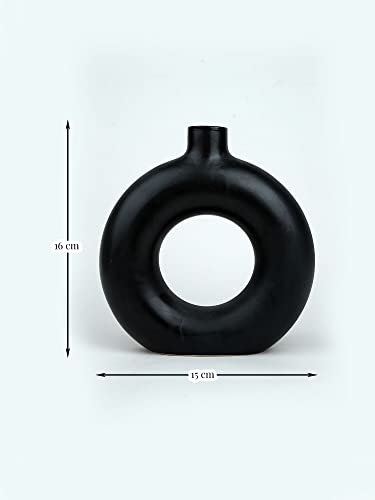 Image of Purezento Beautiful Ceramic Decorative Vases with Unique Quality for Home Decor,Center Table, Flowers Pot, Bedroom Side Corners, Living Room Decoration,and Party Centerpieces- (Black,Donuts 6 inch VASE)