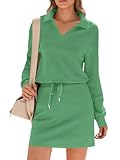 Fisoew Womens 2 Piece Outfits Casual Polo V Neck Sweatshirt High Waisted Skort Skirts Running Tracksuit Sets