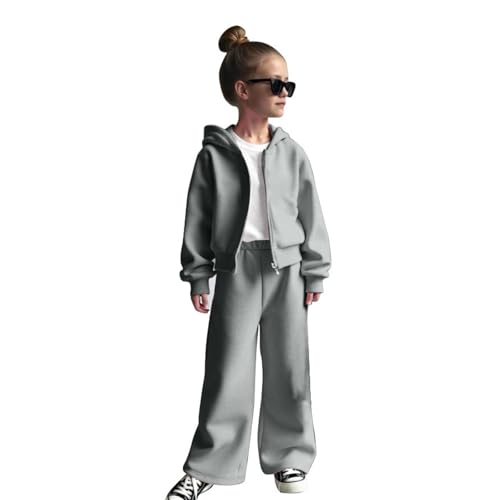 Girls Jogger Set - 3 Piece Fleece Zip Up Hoodie Jacket White T Shirts and Baggy Sweatpants Sweatsuit Fall Outfits 7-12Years