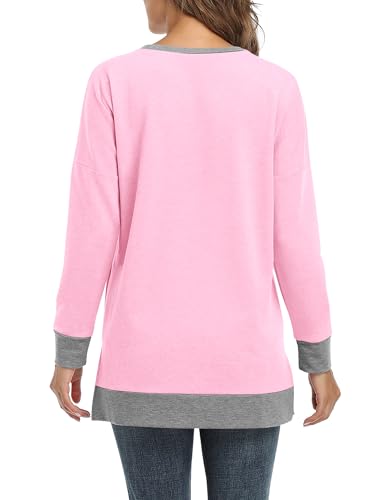 BETTE BOUTIK Women's Drop Long Sleeve Sweatshirts Casual Crewneck Tunic Tops Sweartshirts With Side Slits S-3XL