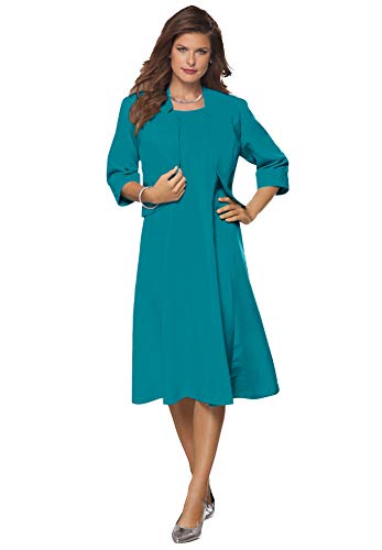 Roaman's Women's Plus Size Plus Size Elbow Sleeve Fit-and-Flare Dress with Bolero Jacket – 2-Piece Suit