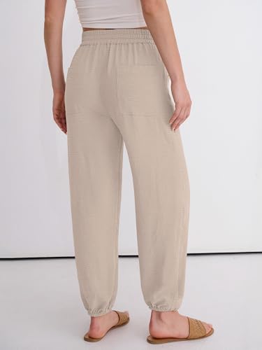 Image of ANRABESS Womens Pants Elastic Waist Summer Casual Harem Barrel Lounge Work Slacks Cropped Beach Vacation Clothes with Pockets