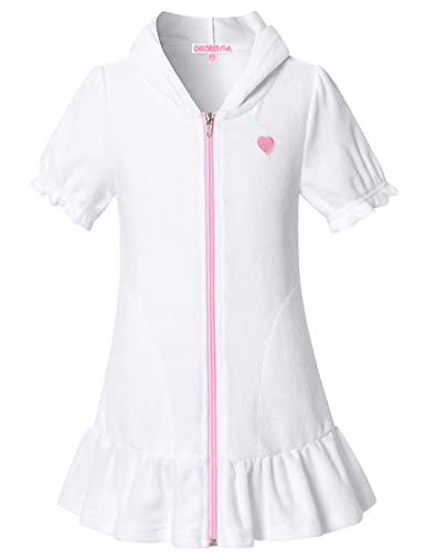 Image of CHILDRENSTAR Girls Swim Coverups Terry Swimsuit Cover-Up Hooded Zip-Up Beach Robe