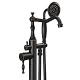 Kroias Oil Rubbed Bronze Standing Bathtub Faucet Freestanding Tub Filler High Pressure Single Handle Bathtub Filler Floor Mounted Brass Bathroom Stand Tub Faucets with Handheld Shower