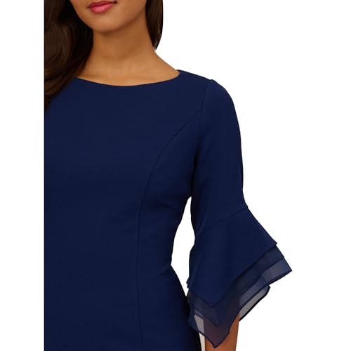 Image of Adrianna Papell Stretch Knit Crepe Sheath Dress with Tiered Organza Bell Sleeve