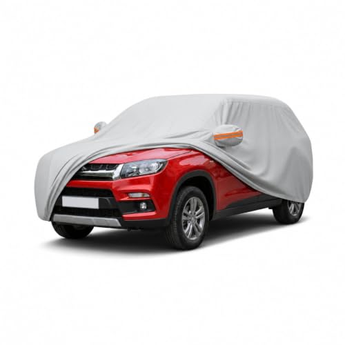 Image of myTVS 100% Waterproof Car Body Cover for Maruti Brezza - Custom-Fit, Double-Layer, UV & Dust Proof, Mirror Pockets & Elastic Clip Lock (CSK 7A)