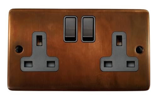 G&H CTC10B Standard Plate Tarnished Copper 2 Gang Double 13A Switched Plug Socket