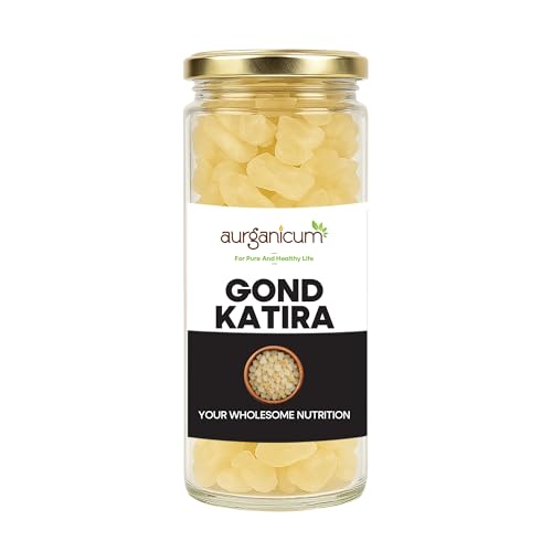 Image of Aurganicum Gond Katira 250 g - Premium Imported Iranian Edible Tragacanth Gum | Large White Crystal Grade | Natural Cooling & Hydration | Glass Jar