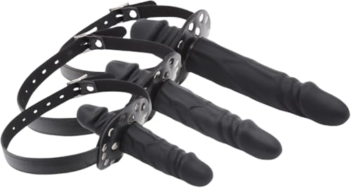 Abschliessbare Dildoknebel Mund Knebel, Doppelter Mundkebel mit Dildo Plug Einstellbar Penis Knebel Restraint Fetisch Bondage Masturbator Dilator Sexspielzeug für Paare Frauen Männer