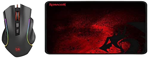 Image of Redragon Griffin M607 Wired USB Gaming Mouse with 7 Programmable Buttons / 7200 DPI /RGB Lighting for Windows /Mac PC & Pisces P016 Large Waterproof 33 cm x 25.90 cm x 0.25 cm Gaming Mousepad