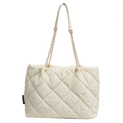 Image of GRPKSSIB Quilted Tote Bag Soft Nylon Shoulder Bag Lightweight Puffer Padding Handbag Puffy Hobo with Chain for Women