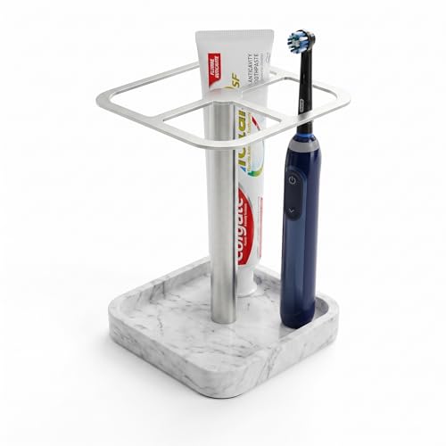 ERSINNO Stainless Toothbrush Holder，3-Slot Design with Resin Marble Base