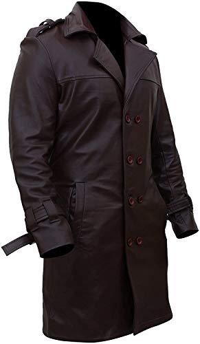 The Jasperz Mens Watchmen Faux Leather Trench Brown Coat2