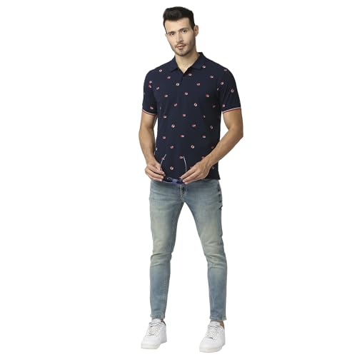 Image of Pepe Jeans Men's Leon Allover Print Loose Fit Polo T-Shirt