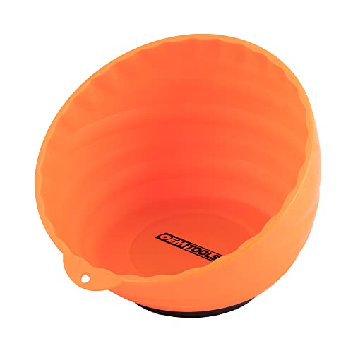 OEMTOOLS 25332 Orange Magnetic Nut Cup, Curved Magnetic Parts Tray Holds Up to 5 Pounds, Attaches To Metal Surfaces, Multi-Use Nuts And Bolts Organizer Made From Durable ABS Plastic