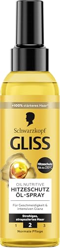 Gliss Kur Oil Nutritive - Spray de aceite protector contra el calor con Omega 9 y aceite de Marula (150 ml), protege el cabello al alisar, peinar y secar el cabello del calor hasta 230 °C