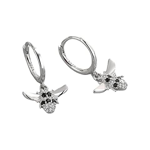 S925 Sterling Silver Zircon Bee Earrings,Charming Personality Earring for Women Party Jewelry Gift (silver) Cover