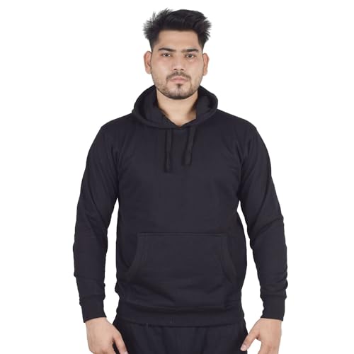 Image of Teemoods Solid Hooded Sweatshirt for Men - Regular Fit Fleece Pullover Hoodie with Front Pocket, Long Sleeve Casual Blouson Top - Black, Navy, and Grey