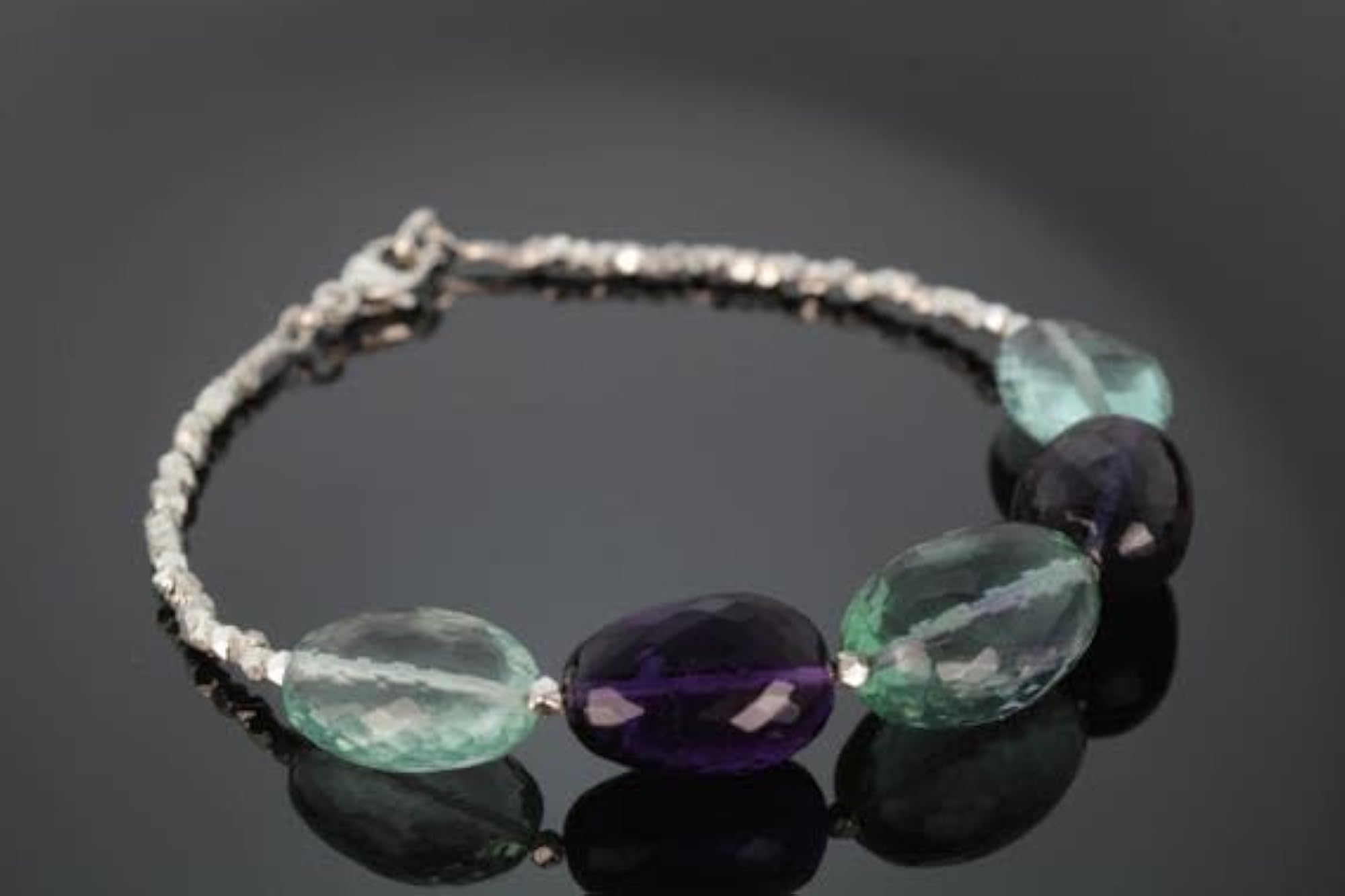 Fluorite Multicolor Beaded Bracelet with Silver Lock, Adjustable
