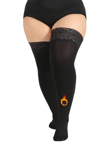 VivaCurve Plus Size Thigh High Socks for Women Fleece Lined Extra Long Over the Knee Stockings Leg Warmers Boot Socks