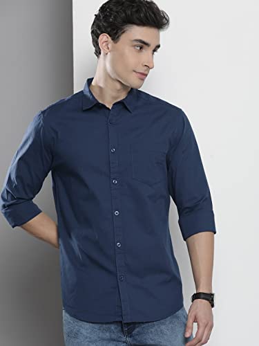 Image of The Indian Garage Co Men Slim Fit Solid Full Sleeves Cutaway Collar Casual Shirt