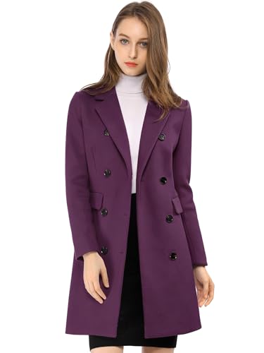 Manteau d'hiver long femme violet foncé avec col tailleur boutonné taille S