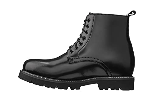 CALTO Men's Invisible Height Increasing Elevator Shoes - Black Leather Round-Toe Lace-up Work Boots - 3.3 Inches Taller - K8710 - Size 9 D(M) US3