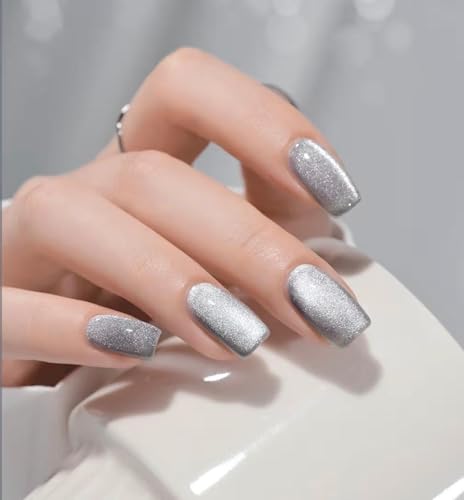 Image of Silver Cat Eye Gel Nail Polish 7.5ml- Magnetic Shimmer Effect | Long-Lasting UV /LED Soak Off Gel | Mirror Shine Cat Eye Nail Art Gel for Salon (Silver)