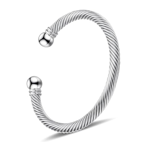 BOLAGTIER Stainless Steel Twisted Cable Wire Bracelets Adjustable Open Cuff Bangle Bracelet Vintage...