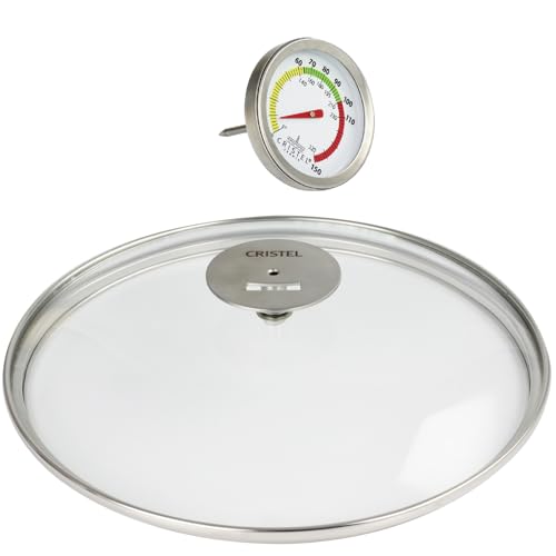 Cristel - Couvercle en verre 24 cm platine avec thermomètre de cuisson basse température - CRISTEL