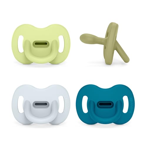 Sucettes tout silicone Suavinex 6-18 mois : lot de 4 tétines symétriques bleu et vert