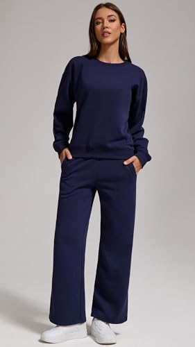 Women’s 2-Piece Oversized Sweatshirt and Jogger Sweatpants Tracksuit Set - Cozy Fall/Winter Casual Outfit with Pockets2