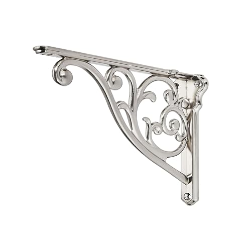 CABDM Ornate Decorative Shelf Brackets 6 inch Small Wall Mounted Shelving Bracket 4 Pack Brushed Nickel Vintage Shelf Bracket Victorian Wall Bracket (4 Brushed Nickel)
