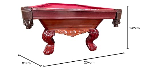 8 Ft.. Billardtisch Tunierpoolbillard Poolbillard Modell Winston Nr.8 Farbe: Kirschbaum Tuch Rot Pool Billard mit 3cm starken Schieferplatten Maß:254x142cm – Bild 6