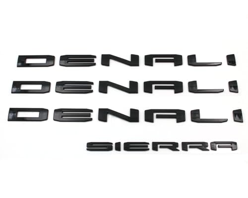 Image of 4PCS Gloss Black Denali Sierra Emblems Letters Compatible with 2019-2024 Sierra 1500 2500hd 3500hd (Gloss Black)